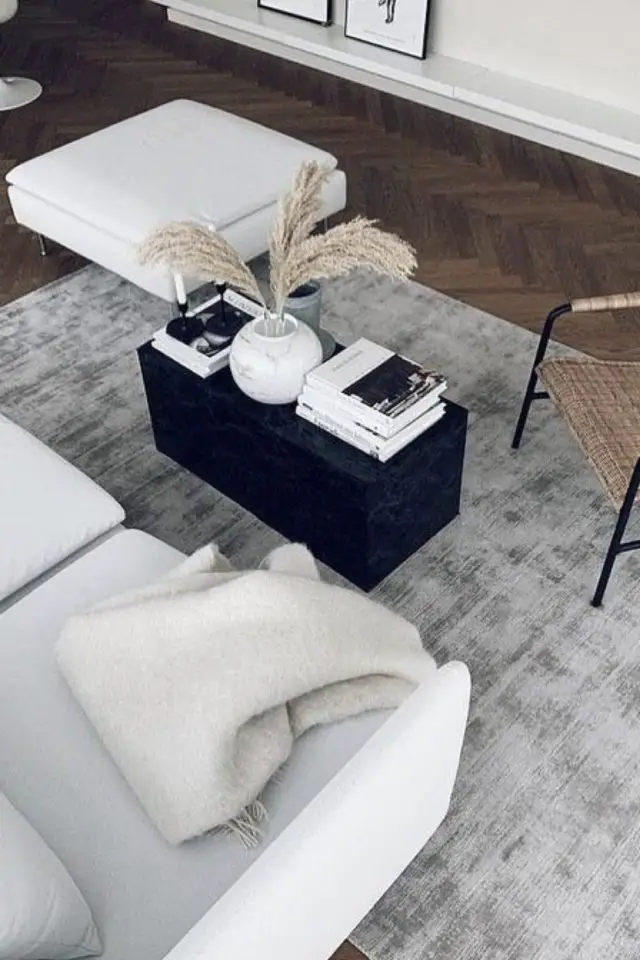 comment creer salon cocooning hiver tapis gris poil ras aspect velours