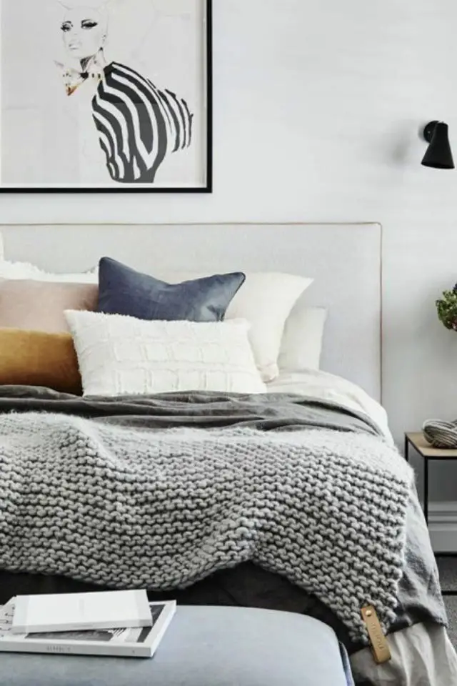 idee a copier deco chambre cosy plaid en laine grosse maille ambiance slow hygge moderne