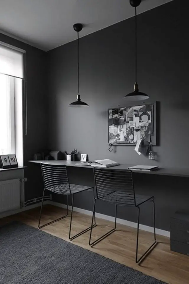 comment utiliser gris foncé déco bureau simple et minimaliste ton sur ton 