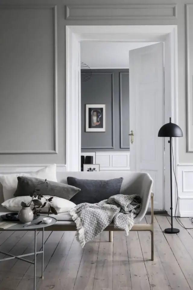 deco interieur couleur gris exemple style classique chic moulure aux murs