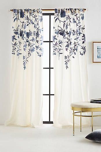 rideaux a motif fleur blanc et bleu