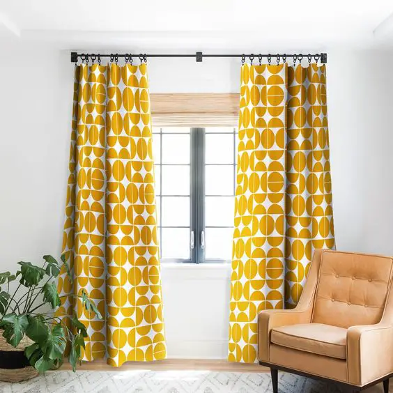 rideaux a motif geometrique style année 70 rétro vintage jaune