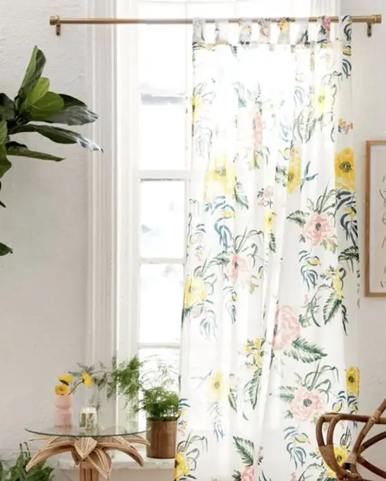 rideaux a motif vegetal tropical plantes et fleur