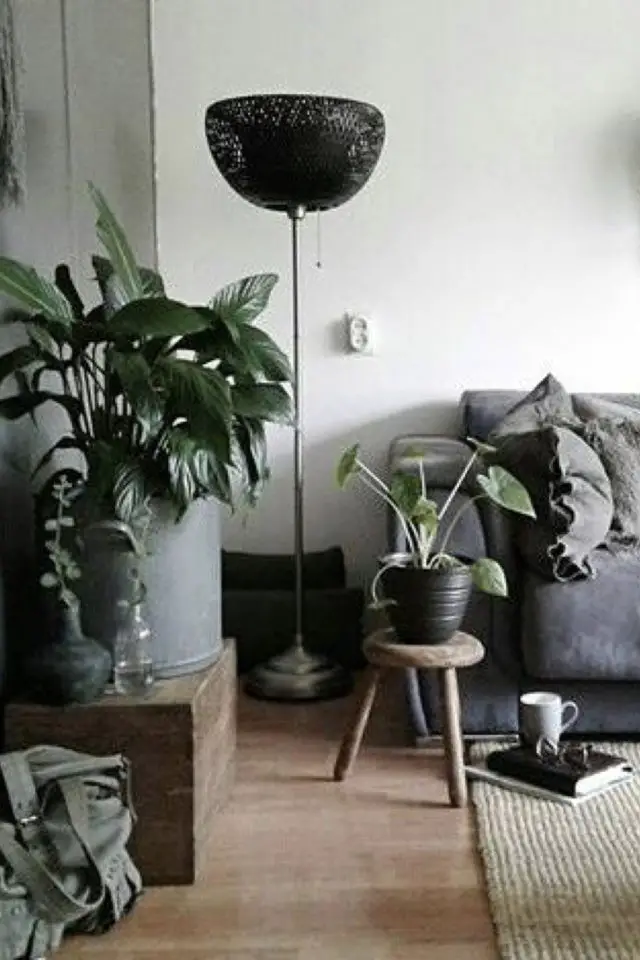 salon moderne gris blanc plantes intérieures urban jungle