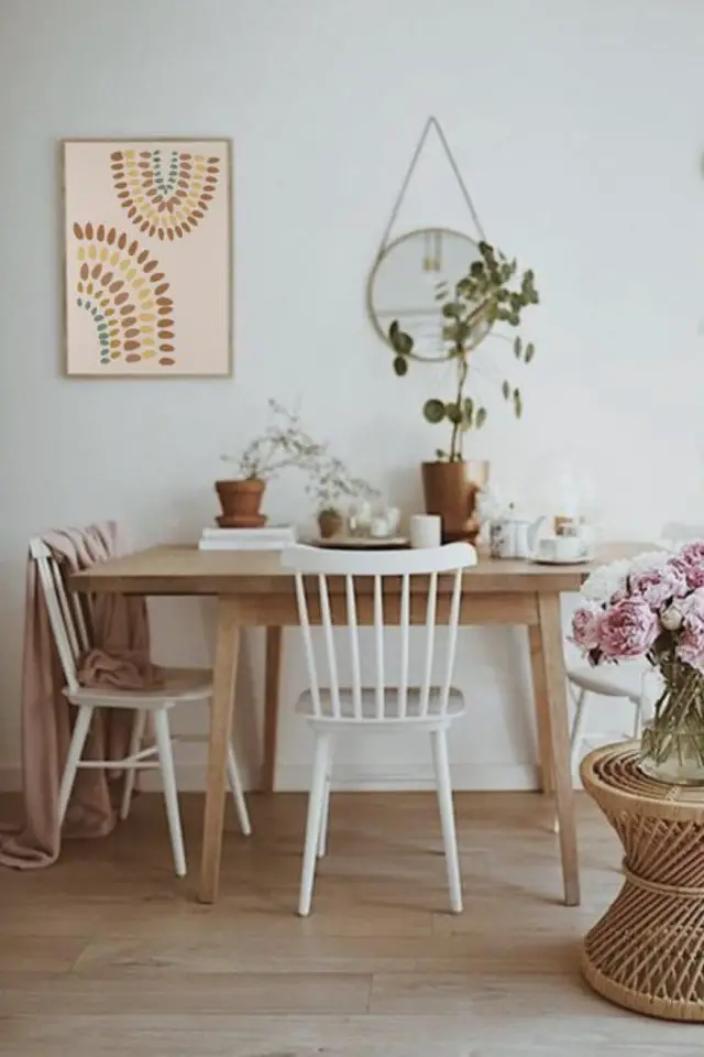 coin repas exemple gain de place cuisine salle à manger séjour table bois chaise scandinave blanche