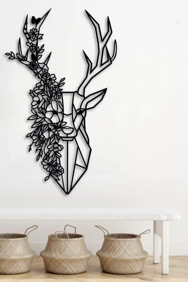 decoration murale metal made in france moderne tête de cerf fleur plante décoration naturelle et jeune