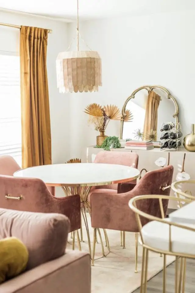 exemple salle a manger moderne rose fauteuil de table elegant velours 