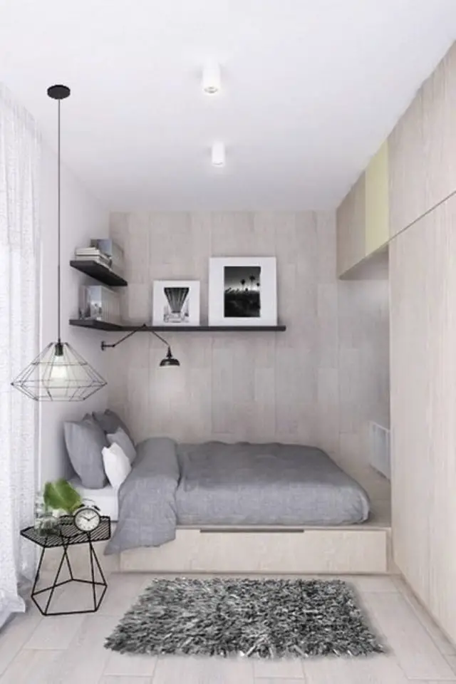 minimalisme chambre decoration exemple meuble dressing sur mesure niche bois lit aménagement 
