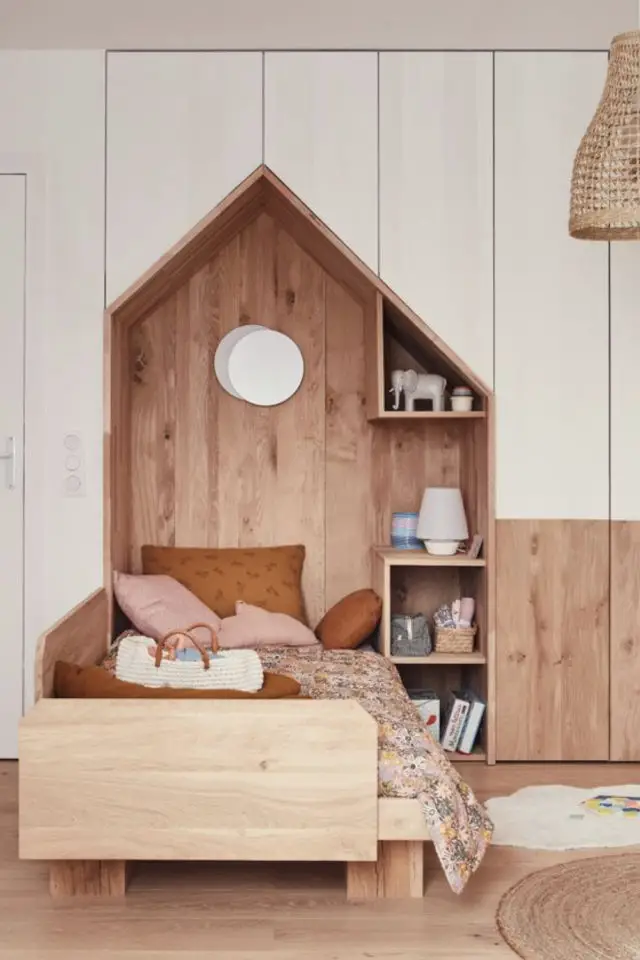 chambre enfant couleur neutre exemple niche meuble bois sur mesure blanc moderne