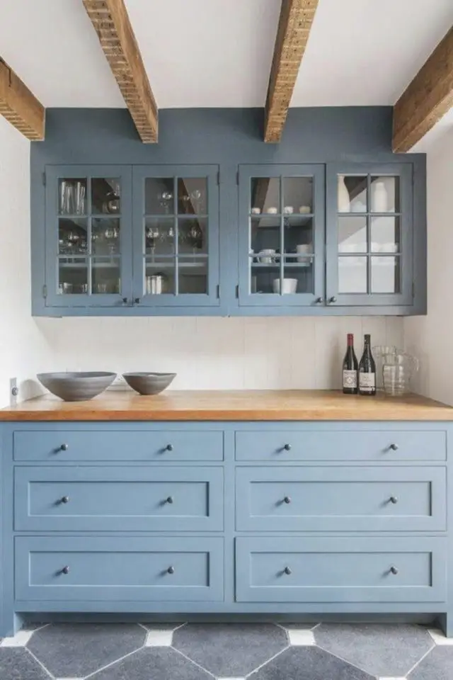 cuisine couleur bleu exemple cuisine rustique chic tendance