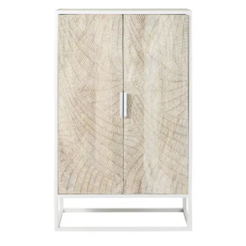meuble chambre style bord de mer armoire rangement bois blanchi pietement métal blanc