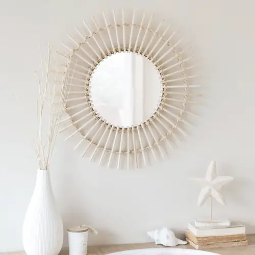 ou trouver accessoire deco slow living miroir soleil rotin