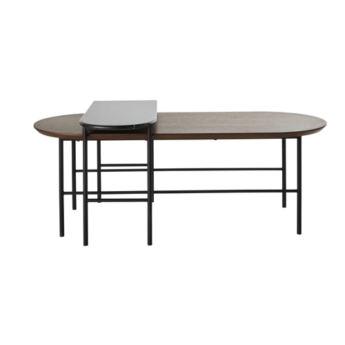 table basse style annees 50 bois et métal deux parties graphique design vintage