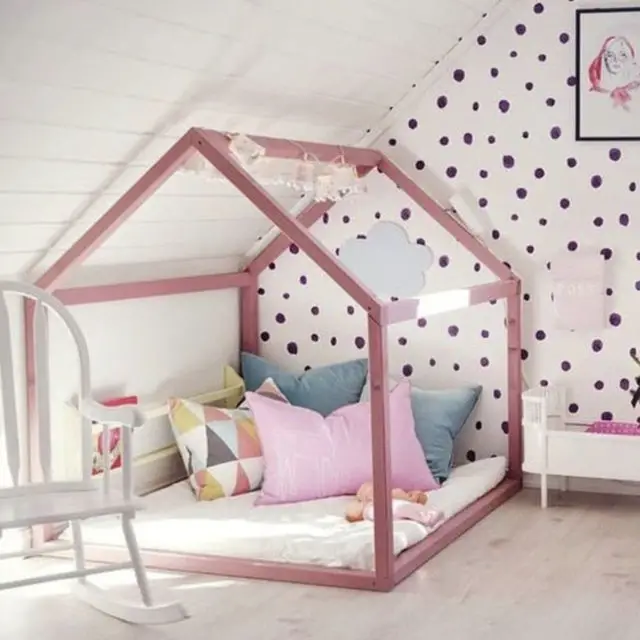 DIY deco lit cabane enfant chambre fillette couleur rose peinture