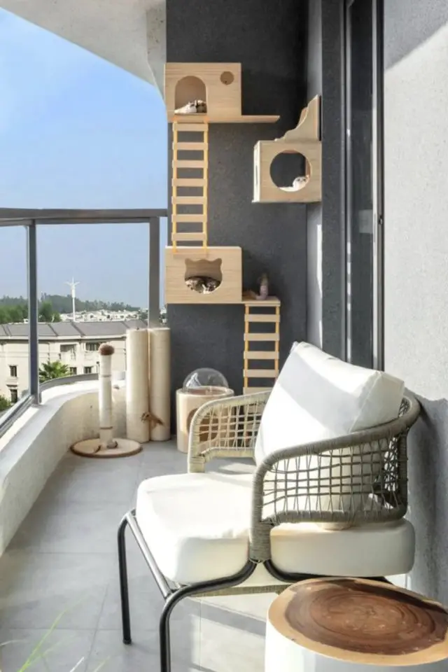 amenagement mural chat exemple boite étagères échelles balcon