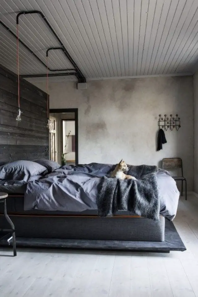 chambre a coucher style masculin exemple minimalisme wabi sabi béton enduit ciré sobre brut industriel minimal épuré