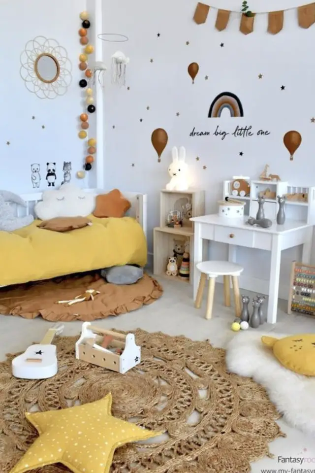chambre enfant jaune exemple blanc nature textile