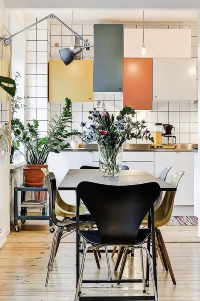 cuisine ouverte lumineuse exemple style memphis couleur salon séjour salle à manger
