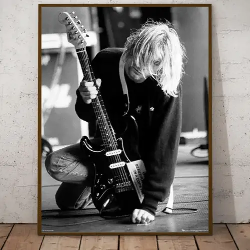 decoration affiche poster musique rock photo kurt cobain noir et blanc guitare
