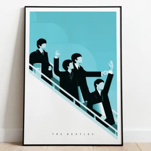 decoration affiche poster musique rock illustration Beattles avion fond bleu