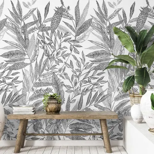 ou trouver papier peint noir blanc motif vegetal feuille tropical pas cher