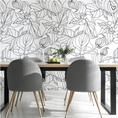 ou trouver papier peint noir blanc motif vegetal feuillage tropical exotique contours