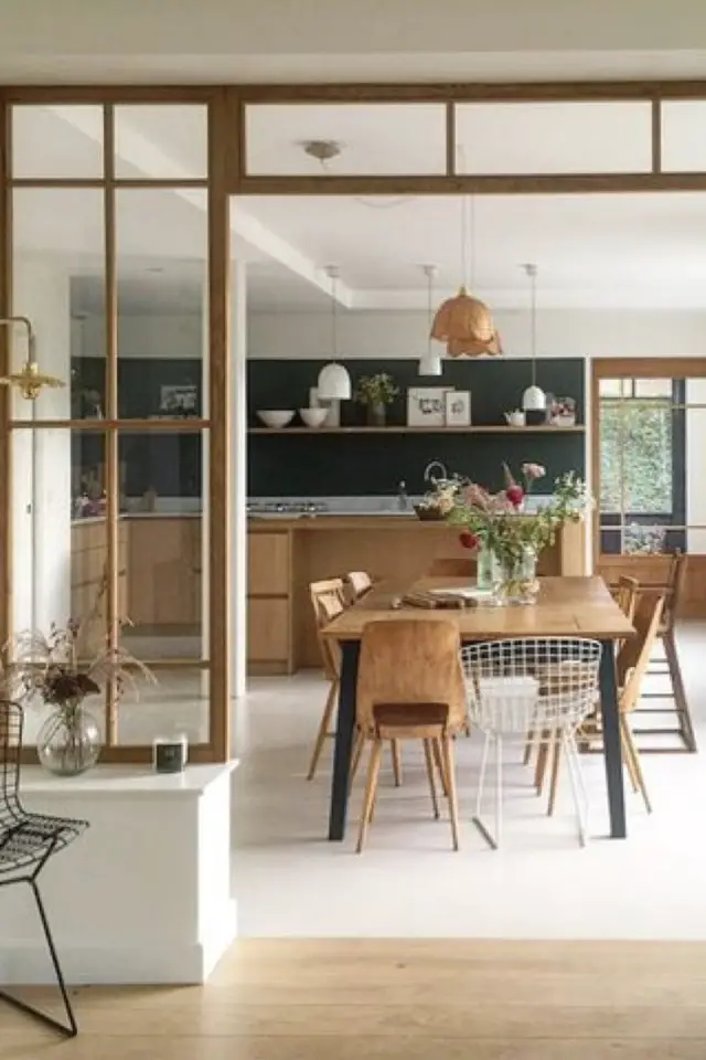 salle a manger verriere bois blanc exemple bois chaleureux simplicité convivial