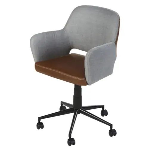 amenagement chambre petit bureau fauteuil à roulette élégant et masculin tissus gris et assise cuir