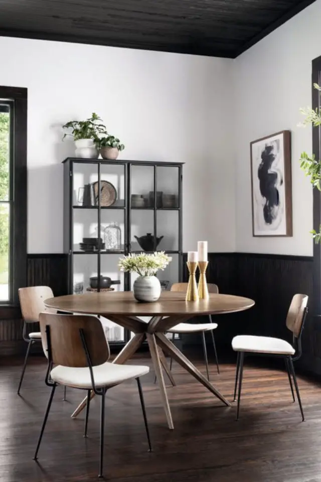 comment choisir table salle a manger style moderne table ronde en bous chaise vintage rétro 