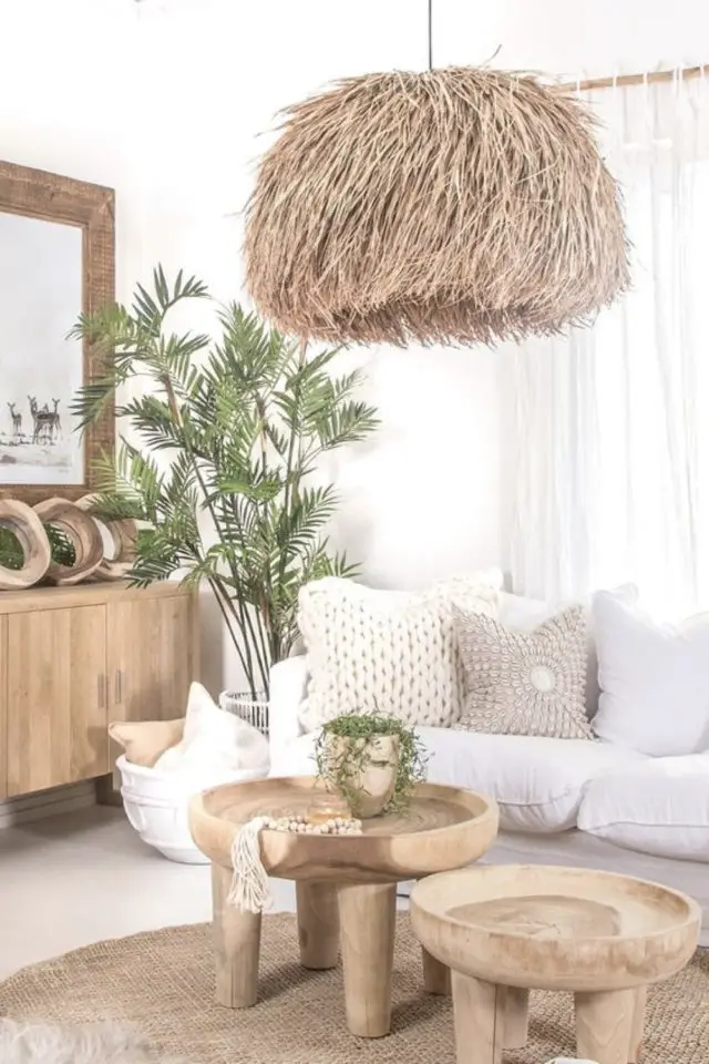 deco interieure style bord de mer exemple nuance naturel bois blanc neutre salon pièce à vivre