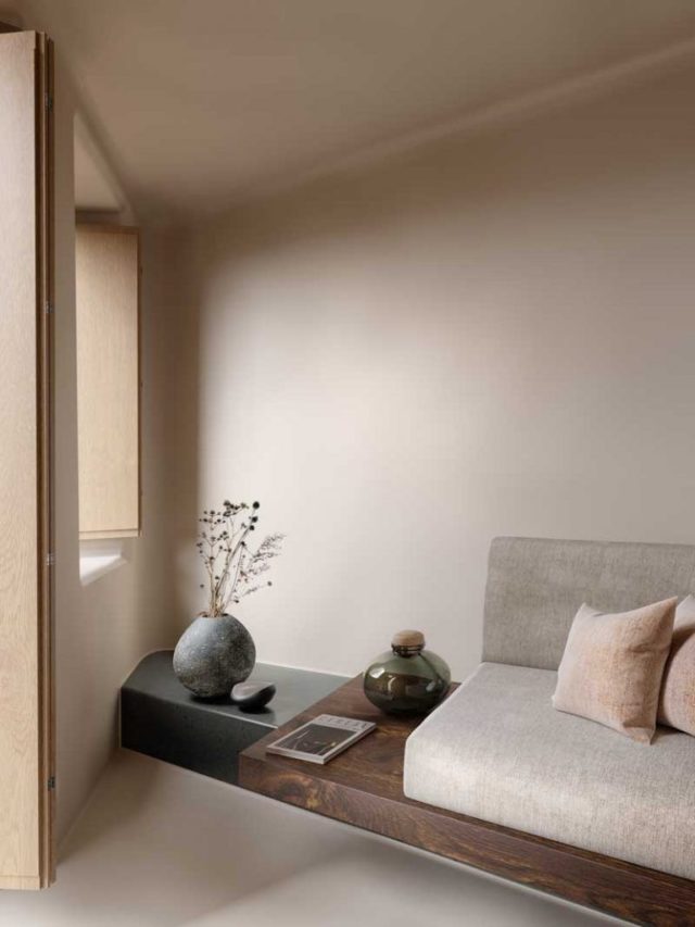 interieur minimaliste chaleureux exemple meuble sur mesure salon séjour bois écru greige