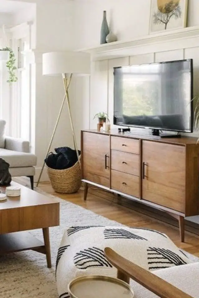 meuble salon style vintage exemple meuble télévision bois enfilade portes et tiroir