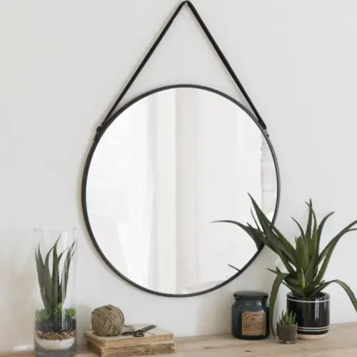 miroir rond tendance maisons du monde avec sangle accroche noire