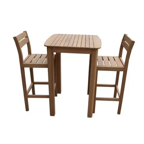 mobilier jardin pas cher bois table haute avec 2 chaises / tabourets hauts