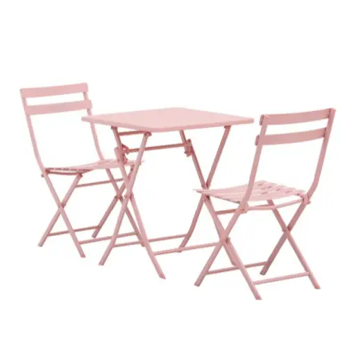 mobilier jardin pas cher table métal carrée chaises bistrot rose