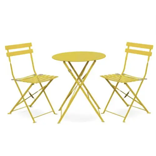 mobilier jardin pas cher style bistrot métal jaune table ronde