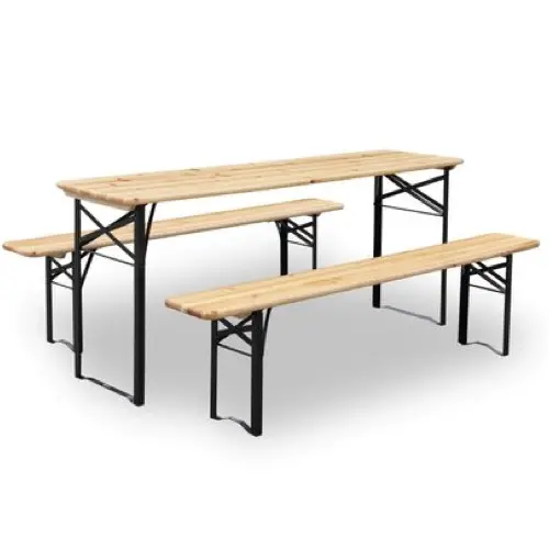 mobilier jardin pas cher grande table bois et métal avec 2 bancs