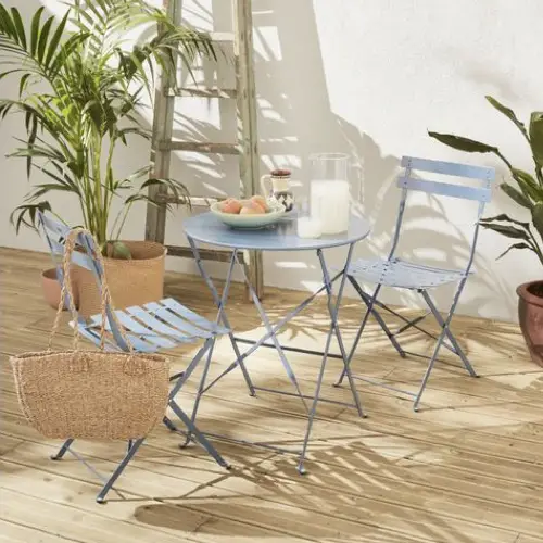 mobilier jardin pas cher table et chaise couleur bleu ciel lavande