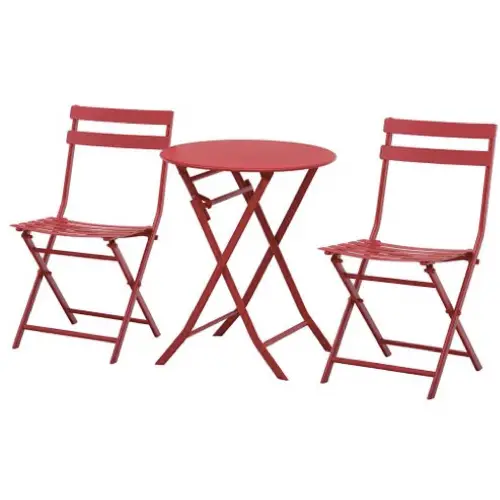mobilier jardin pas cher table ronde metal 2 chaises couleur rouge
