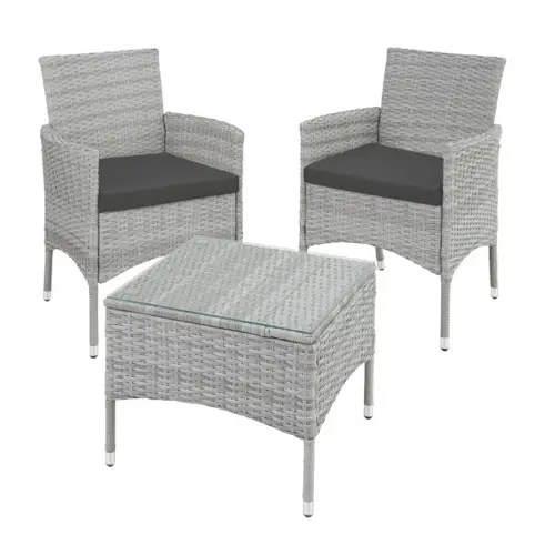 ou trouver salon jardin petit budget 2 fauteuils et table basse grise avec coussin