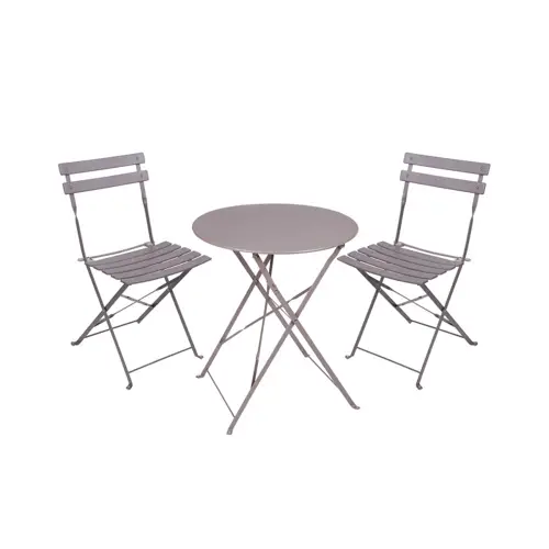 salon de jardin promotions ensemble table et chaises en métal couleur taupe
