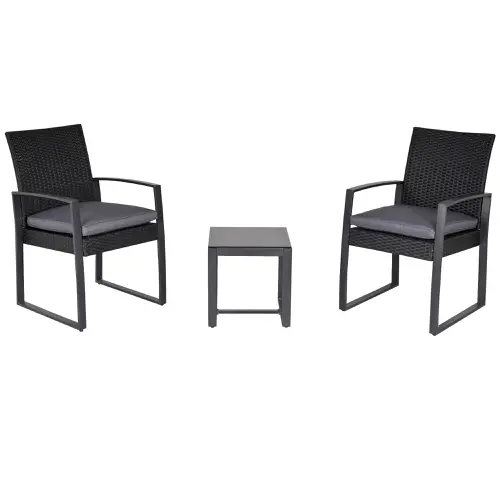 salon de jardin promotions ensemble 2 fauteuils résine noir et table basse