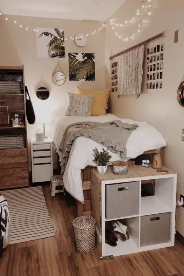exemple deco petite piece chambre étudiante lit surélevé meuble ikea