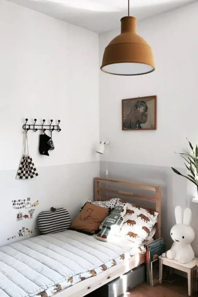 luminaire chambre enfant exemple blanc et gris suspension design couleur rouille