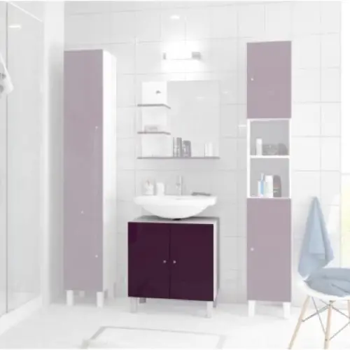 meuble couleur petite salle de bain vasque lavabo pas cher violet prune