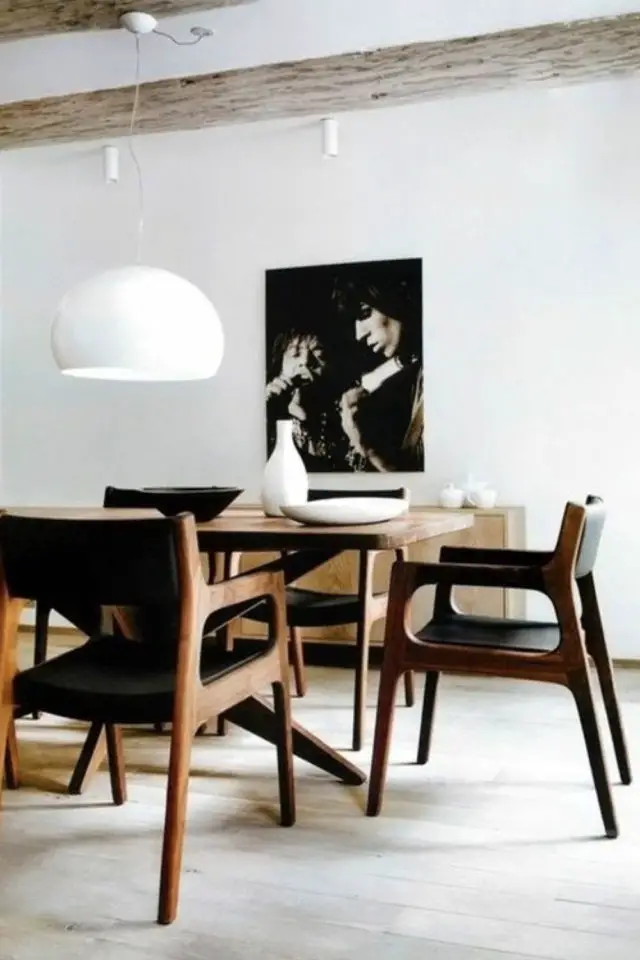 salle a manger vintage chaises en bois et cuir mid century modern