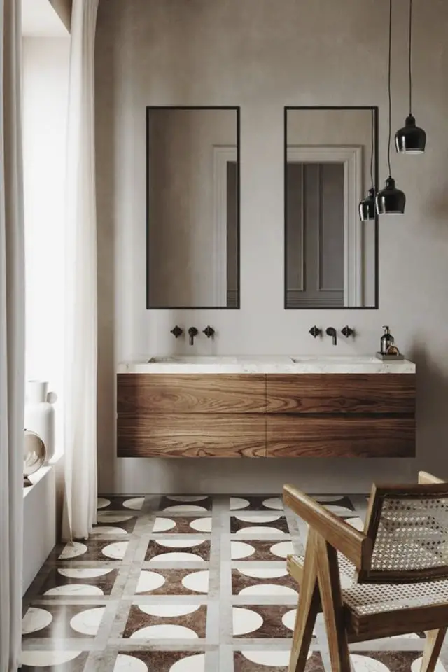 salle de bain moderne double miroir moderne grand format rectangulaire meuble vasque bois