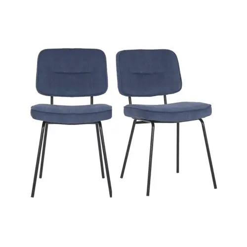 pas cher mobilier decoration couleur Set de 2 chaises moderne en tissu côtelé bleu
