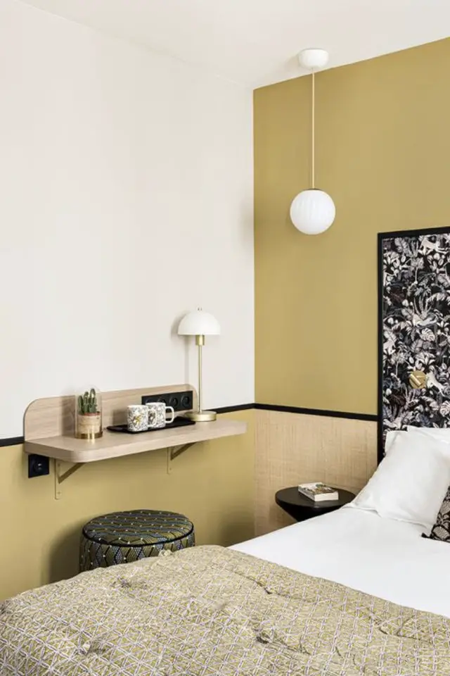 soubassement peinture couleur exemple couleur jaune ocre chambre à coucher idée déco