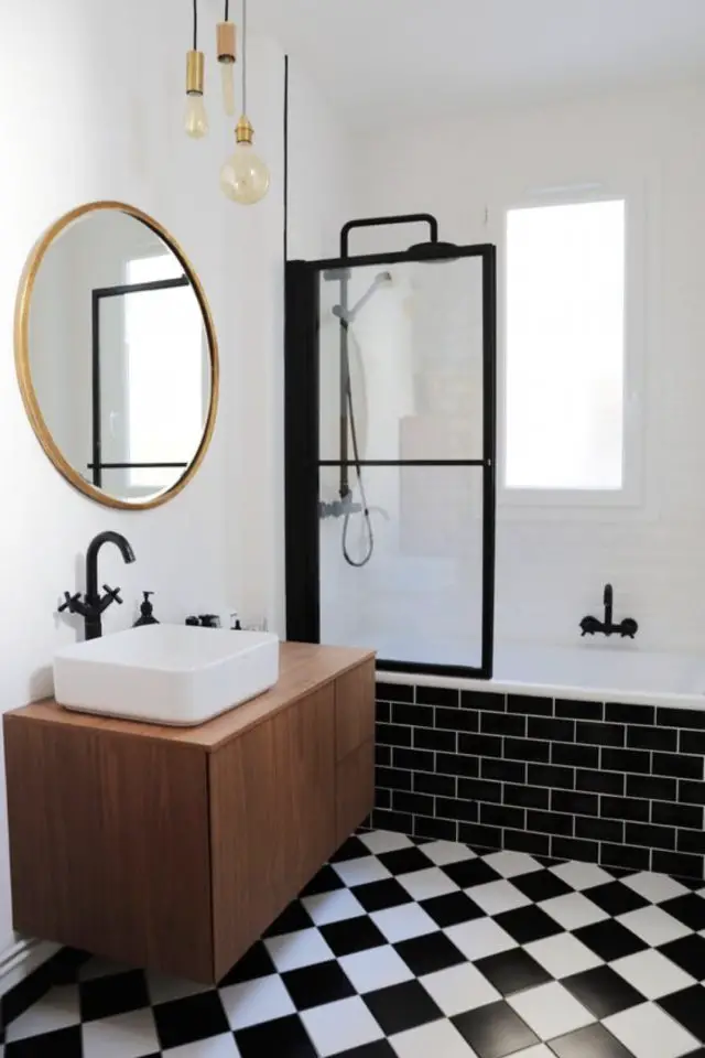 diy renovation salle de bain moderne noir blanc mobilier mid century modern